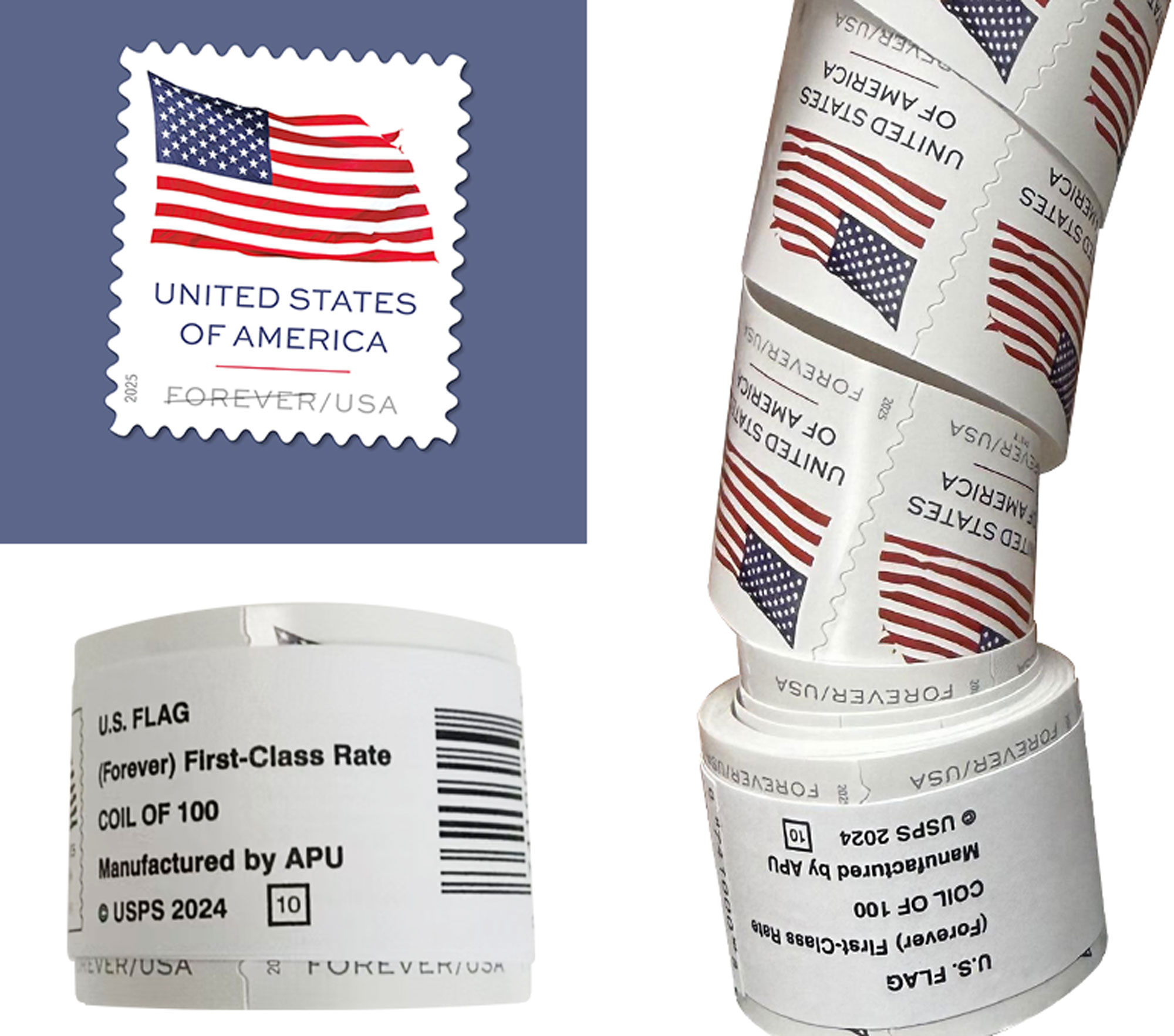 2025 U.S. Flag Stamps Roll 100 pcs | Tool Stamps US Postage Stamps